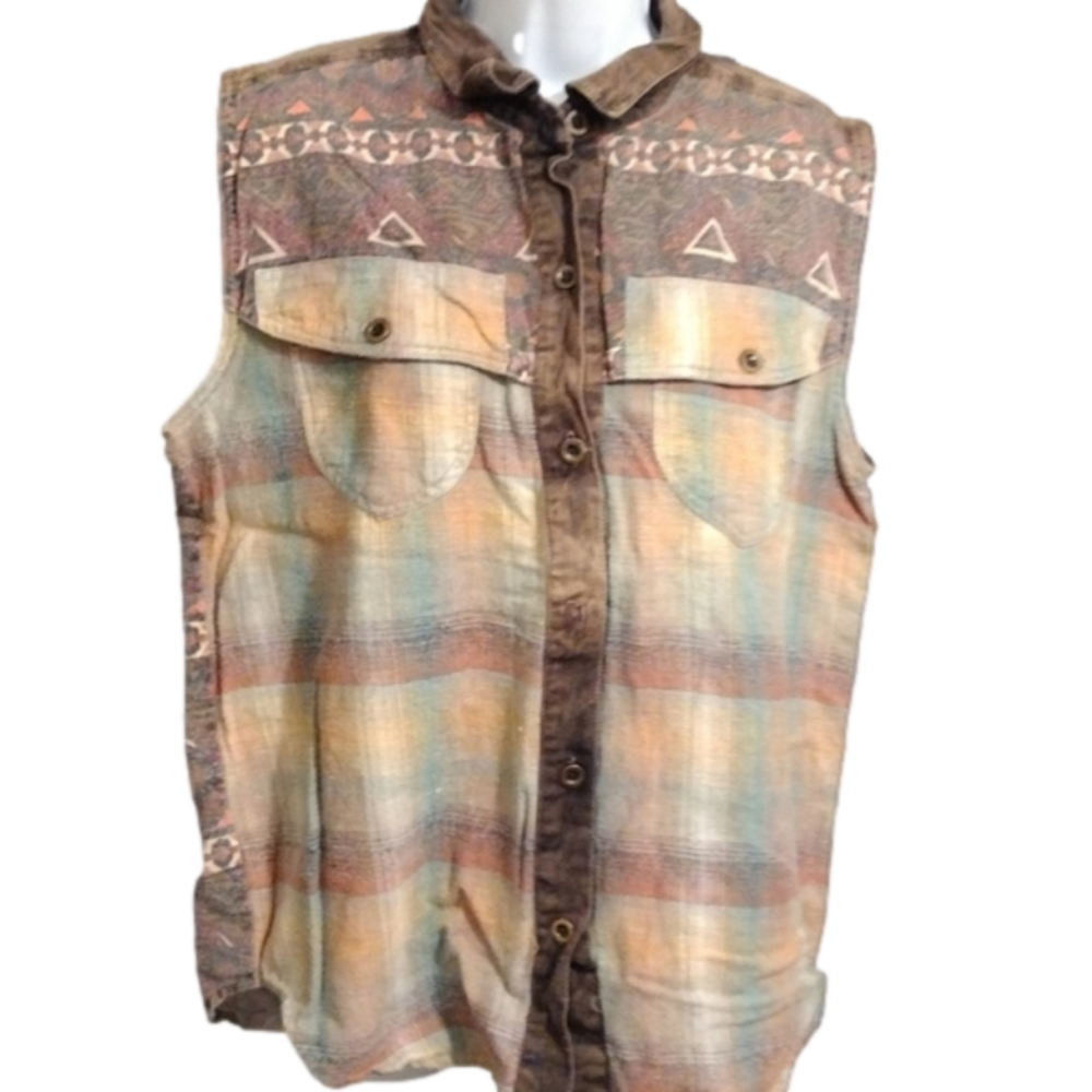 Arrived Aztec print button up vest